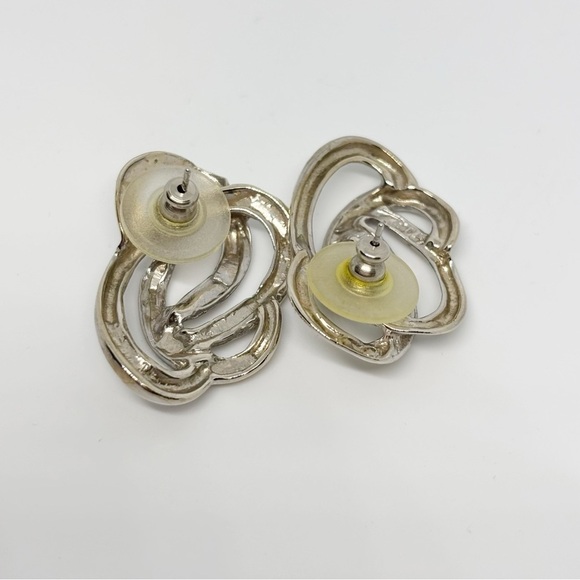 Vintage Silver Tone Modernist Abstract Swirl Pierced Post Earrings 1.5” - Picture 3 of 6